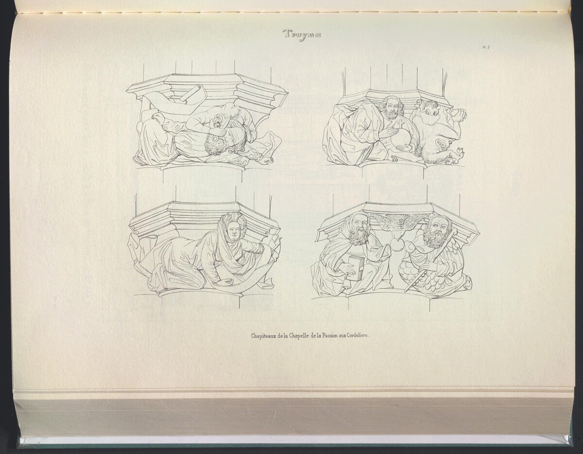 A.F. Arnaud, Voyage archéologique et pittoresque dans le département de l'Aube et dans l'ancien diocèse de Troyes, MTCM, F.L. 721 ARNA - planche : chapiteaux de la chapelle