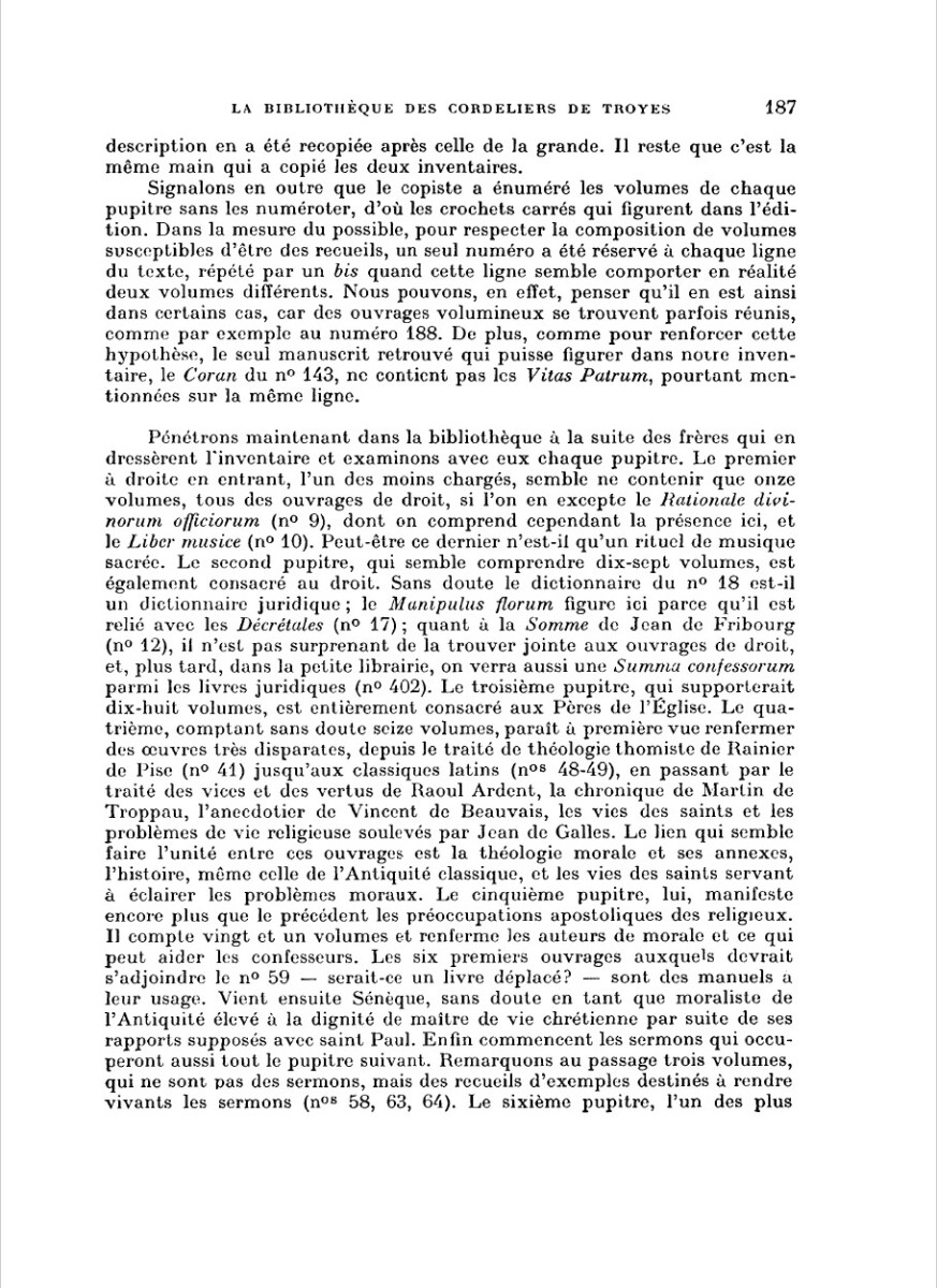Marie-Louise Auger, la bibliothèque des Cordeliers de Troyes, cl. 8° 4409, p. 187