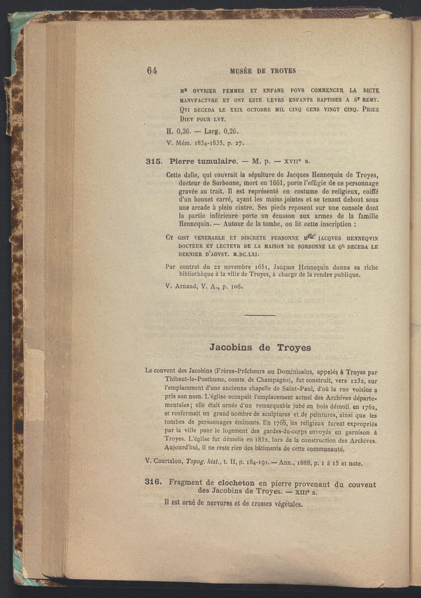 Musées de Troyes, Archéologie monumentale. Catalogue, MTCM, cl. 8° 552(4), p. 64